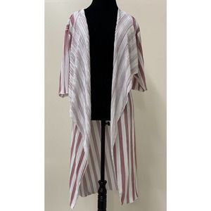 NWT Lularoe Women's Shirley Dusty Rose/White Sheer Kimono Sz. Sml FS Bnfts Chrty